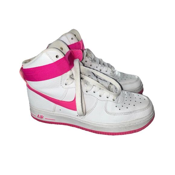 Nike Air Force 1 AF‎ White Fuchsia Pink High Top Shoes Womans Sz 7 334031-110 - Picture 3 of 13